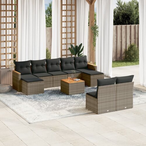 VidaXL 10-dijelni set vrtnih sofa od poliratana s jastucima sivi Slike