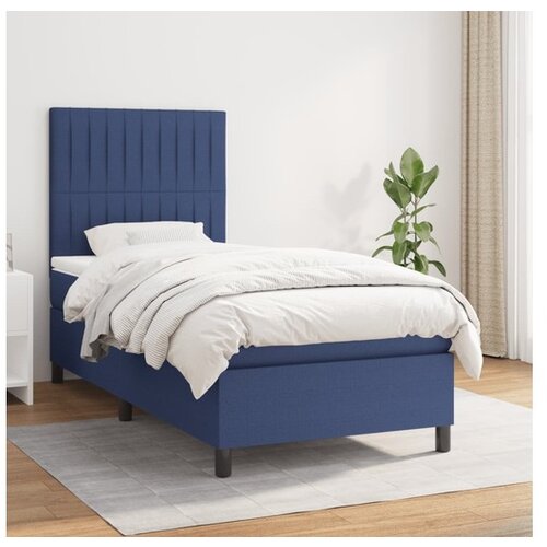 VidaXL Krevet s oprugama i madracem plavi 90 x 190 cm od tkanine Slike