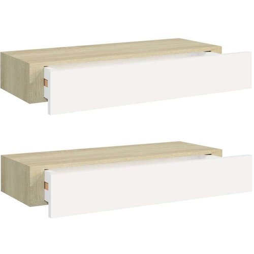 VidaXL zidne police s ladicama 2 kom hrast i bijele 60x23,5x10 cm MDF Slike
