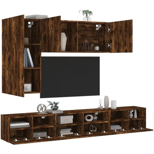  The Living Store Stenske TV omarice 5 kosov dimljeni hrast inženirski les - Stenska TV Omarica, (21555594) Cene