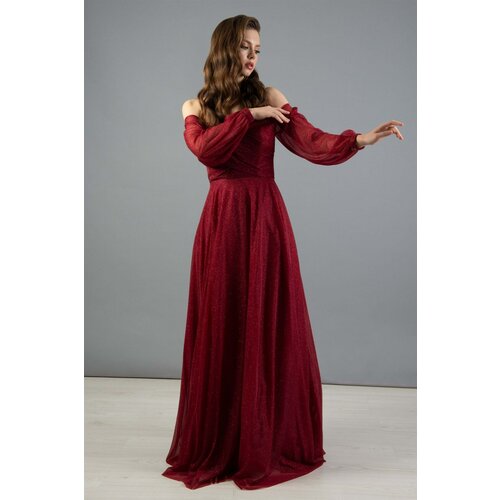 Carmen Red Silvery Collar Long Sleeve Engagement Dress Slike