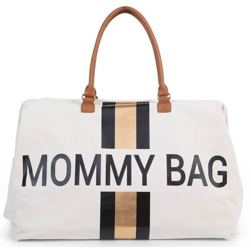 Childhome Torba Mommy Bag Big Canvas off White Stripes Black Gold Cene