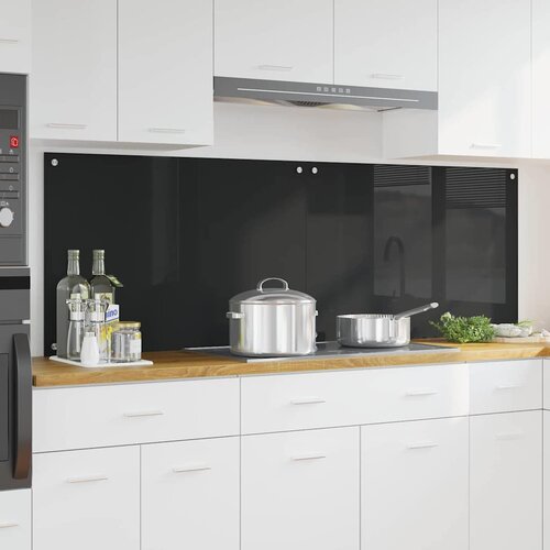 VidaXL Za&amp;scaron;čita za kuhinjo Črna 90 x 60 x 0.8 cm kaljeno steklo Slike