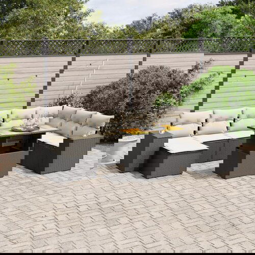  The Living Store Vrtna sedežna garnitura 9-delna z blazinami črn poli ratan - Vrtna Sedežna Garniture, (21462357) Cene