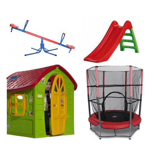  Dečiji komplet za dvori&scaron;te ( SET 8 ) Kućica + Tobogan + Klackalica + Trambolina Cene