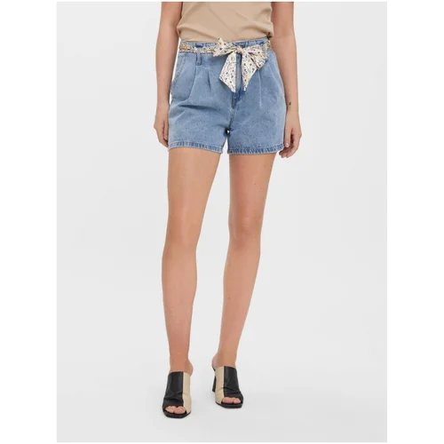 Vero Moda Light blue denim shorts with belt Leelah - Women