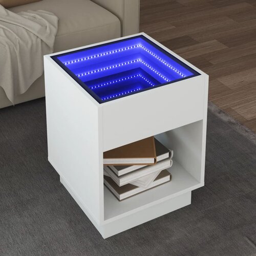 vidaXL Klubska mizica z neskončnimi LED bela 40x40x50 cm Cene