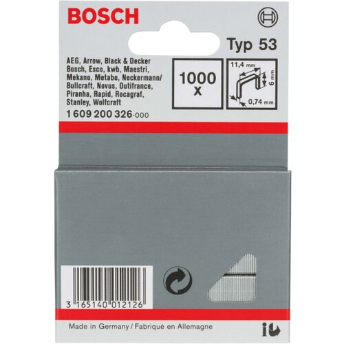 Bosch PROFESSIONAL tanka žična sponka tipa 53, 11,4x0,74x6mm, 1000 kos 1609200326 Slike