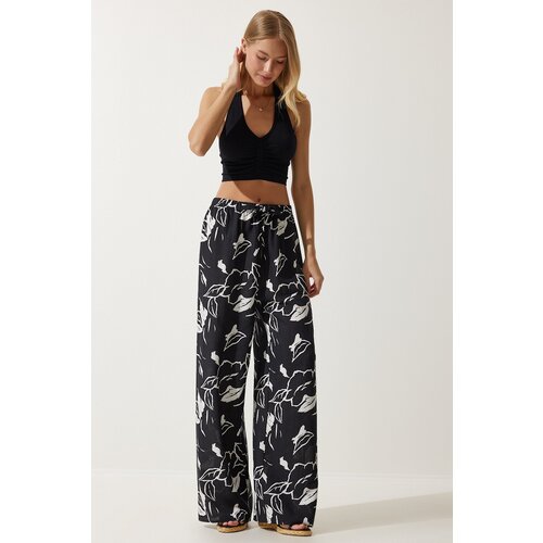 women's vibrant black patterned loose viscose palazzo trousers Slike