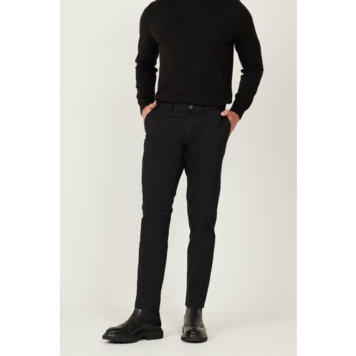 AC&Co / Altınyıldız Classics Men's Black Slim Fit Slim Fit Side Pocket Cotton Diagonal Patterned Flexible Trousers Slike