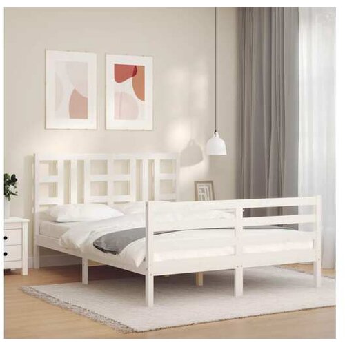 vidaXL Okvir kreveta s uzglavljem bijeli bračni od masivnog drva Cijene