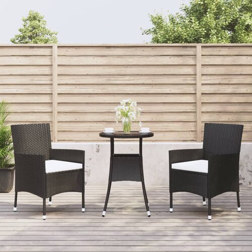 VidaXL 3-dijelni vrtni bistro set od poliratana s jastucima crni Slike