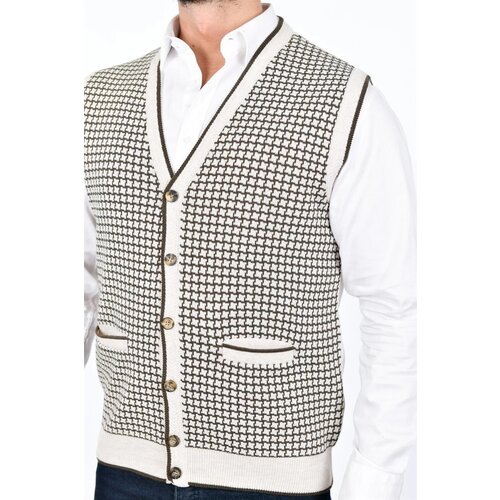 Dewberry 37376 Houndstooth Patterned Mens Knit Vest-STONE Slike
