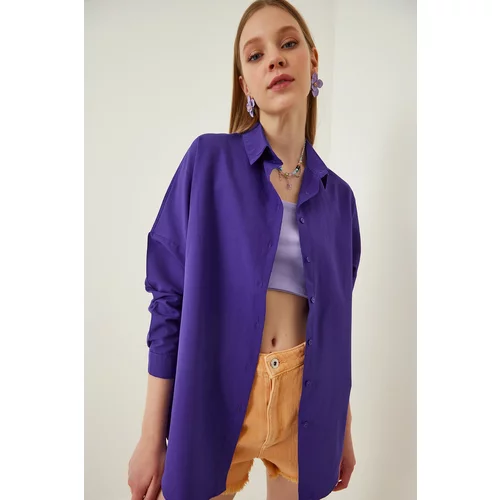 Happiness İstanbul Women's Purple Oversize Long Basic Shirt