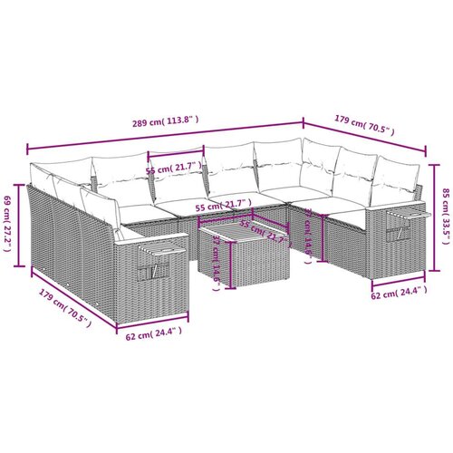 VidaXL 10-dijelni set vrtnih sofa s jastucima crni od poliratana Slike