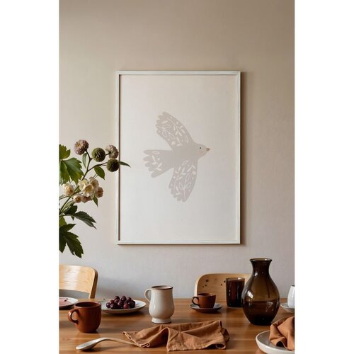 Wallxpert uramljena slika 115186, svetla stilizovana ptica sa cvetnim šarama na beloj pozadini, 50 x 70 cm, beli ram Cene