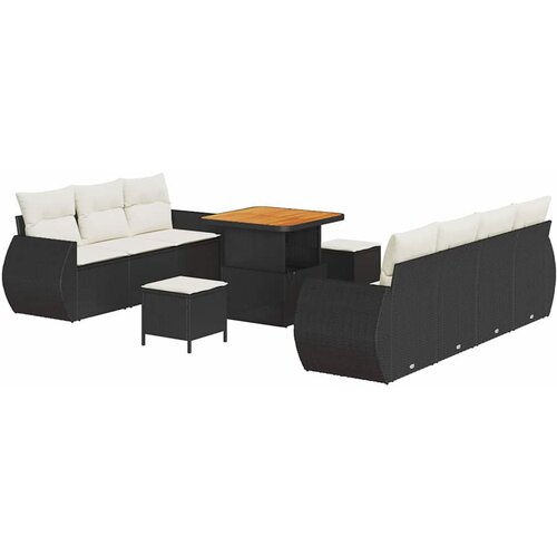  10-delni vrtni sofa set z blazinami črn poli ratan akacija Cene