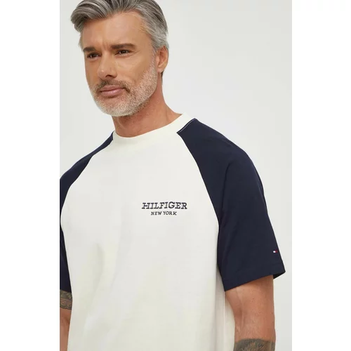Tommy Hilfiger Bombažna kratka majica moški, bež barva