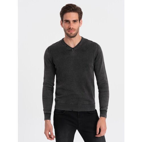 Ombre Washed men's pullover with a v-neck - black Slike