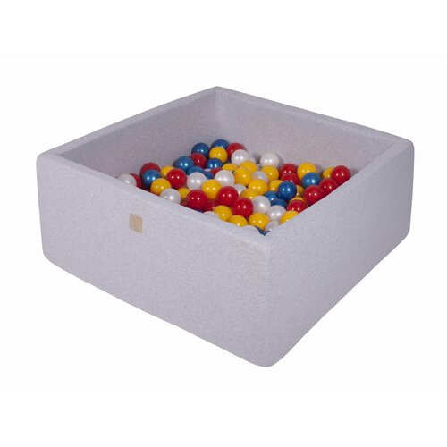 MeowBaby Square Ball Pool, 90x90x40 cm z 200 žogicami, bombaž, svetlo siva: rdeča/rumena/biserno/biserno modra, (21333869) Cene