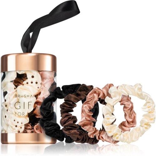 BrushArt Gift for You Slim satin scrunchie set elastike za lase Black & Cream Cene