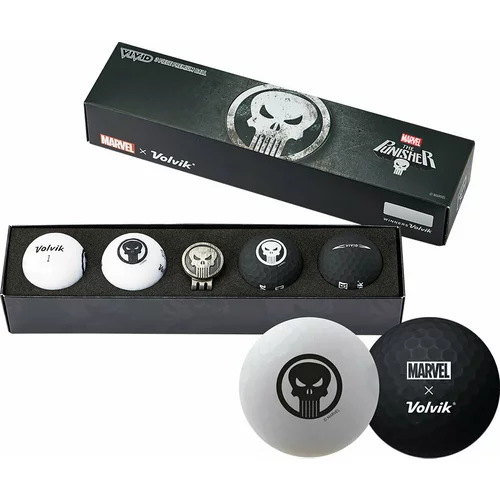Volvik Vivid Marvel 2.0 4 Pack Golf Balls The Punisher Plus Ball Marker White/Black