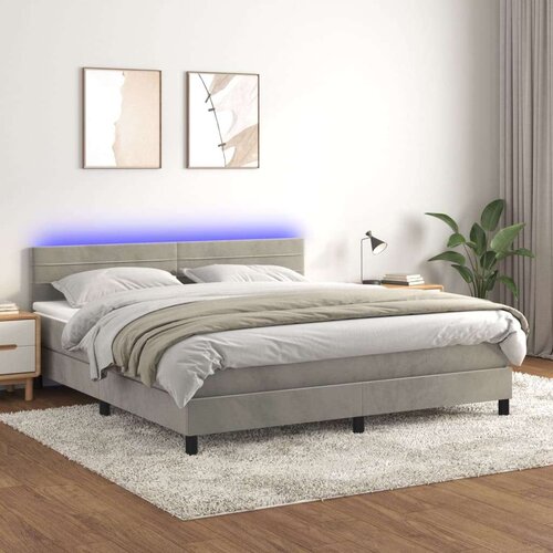  Krevet box spring s madracem LED svjetlosivi 180x200 cm bar&amp;scaron;un Slike