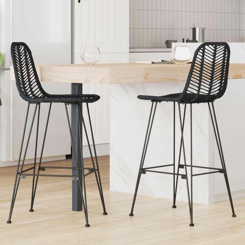  Barski stolac 2 pcs Crna 44 5 x 53 x 111 cm Ratan i čelik Slike