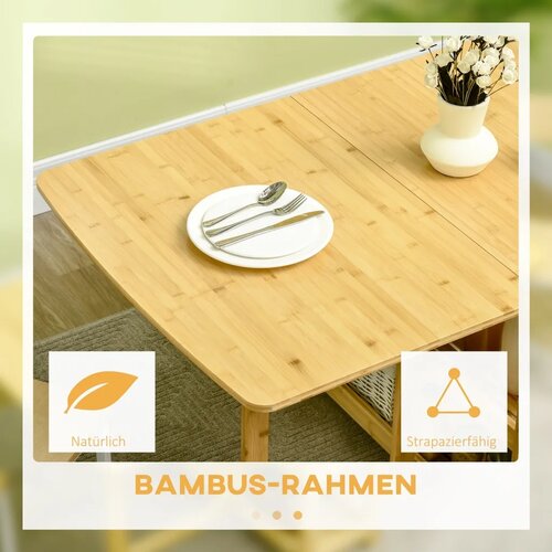  Sklopivi stol blagovaonski stol dvije sklopive stranice dvije police podesive noge bambus 149 5 x 80 x 73 5 cm Slike