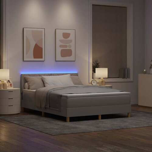  LED Box Spring Krevet Sivo-smeđa 140 x 200 cm tkanina Slike