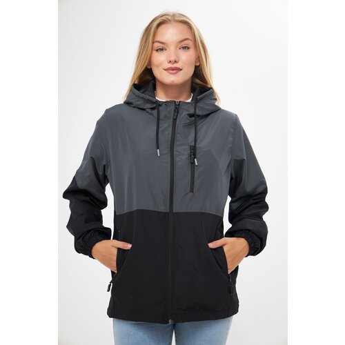 River Club Women's Anthracite-Black Two-tone, Inner Lined Water and Windproof Hooded Raincoat with Pocket. Slike