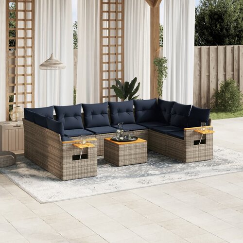 vidaXL 10-dijelni set vrtnih sofa od poliratana s jastucima sivi Cijene