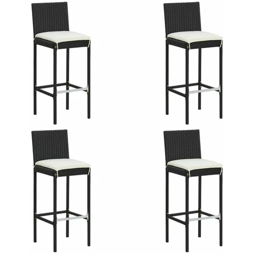 vidaXL Vrtni barski stolčki z blazinami 4 kosi črn poli ratan