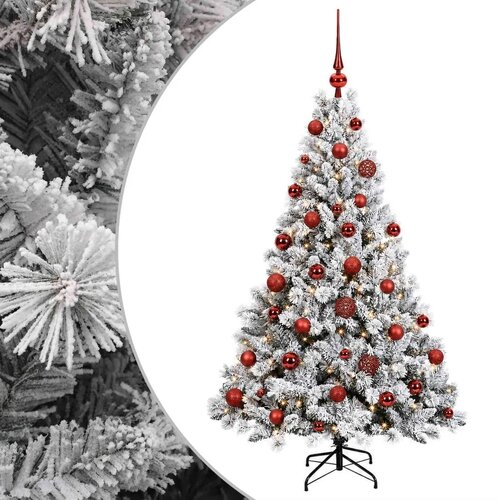  Umjetno božićno drvce s kuglicama 150 cm 150 LED lampica - Zelena i bijela 150 cm s LED-ima i crvenim lopticama Slike