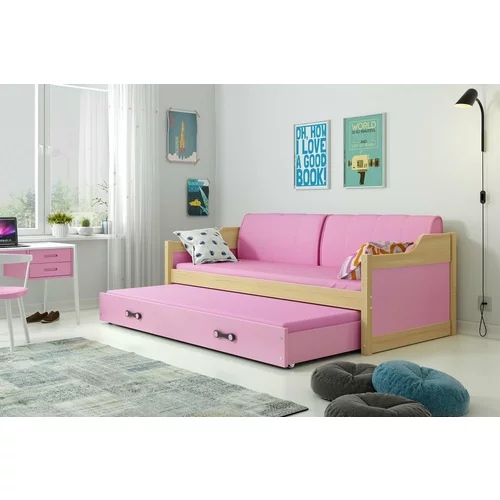 BMS Group Otroška postelja Dawid z dodatnim ležiščem - 90x200 cm - bor/roza