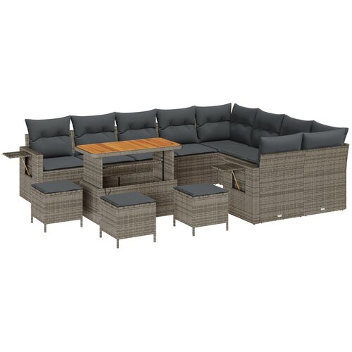vidaXL 13-dijelni vrtni sofa set s jastučićima, siva poli ratan akacija, 4-dijelni vrtni blagovaonski set s jastučićima, siva poli ratan akacija Cijene