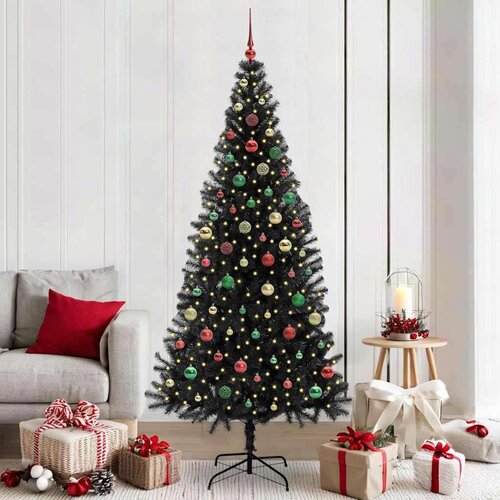 vidaXL Božično drevo med 300 LED z stojalom Črna 210 cm PVC Cene