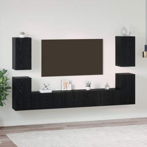 vidaXL Set TV komoda s policom Ostalo s pohranom s vratima 7 pcs Crni hrast Konstruirano drvo Cijene