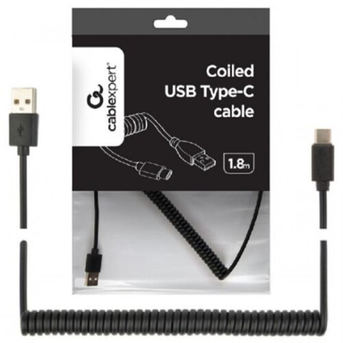 USB2C AMCM 6 Gembird Spiralni USB 2.0 AM na USB C kabl, 1.8 m, black Slike