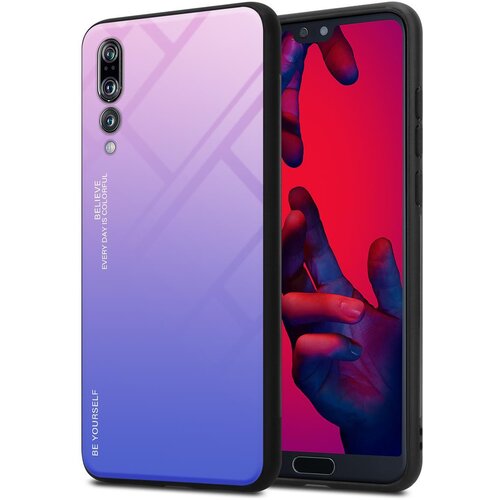  Ohišje, združljiv s Huawei v roza - modri - dvobarvni zaščitni pokrov iz silikona TPU in hrbta iz kaljenega stekla, (20574038) Cene