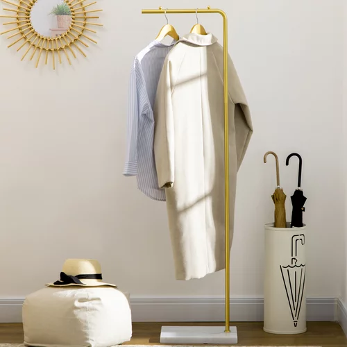 HOMCOM obešalnik za predsobo, spalnico in dnevno sobo iz kovine in marmorja, 35x25x152 cm, zlat in bel, (20745460)