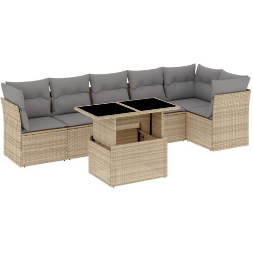 VidaXL 7-dijelni set vrtnih sofa od poliratana s jastucima bež Slike