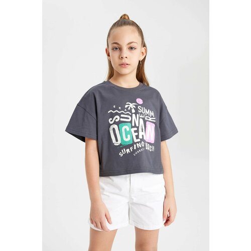 Defacto Girl Boxy Fit Slogan Printed Short Sleeve T-Shirt Slike