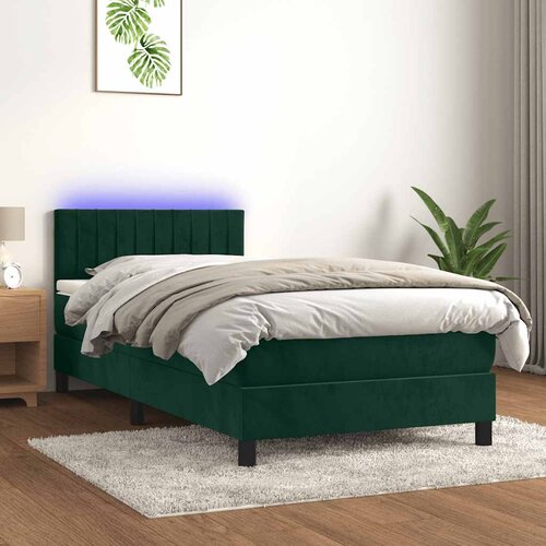  box spring s madracem LED tamnozeleni 100x200 cm baršun Cene
