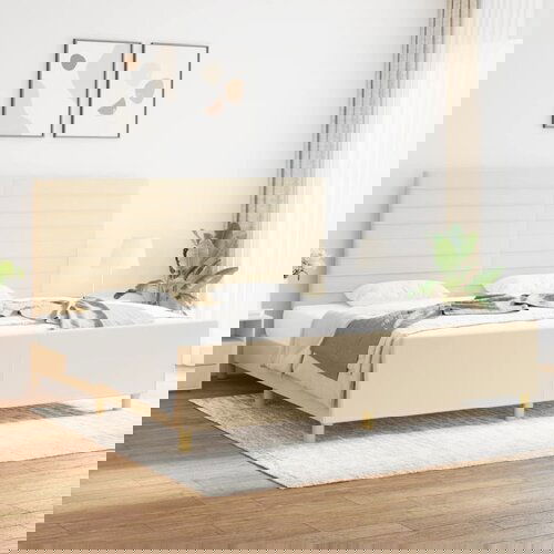  The Living Store Posteljni okvir z vzglavjem krem 200x200 cm blago - Posteljni Okvir Z Vzglavjem, (21502688) Cene