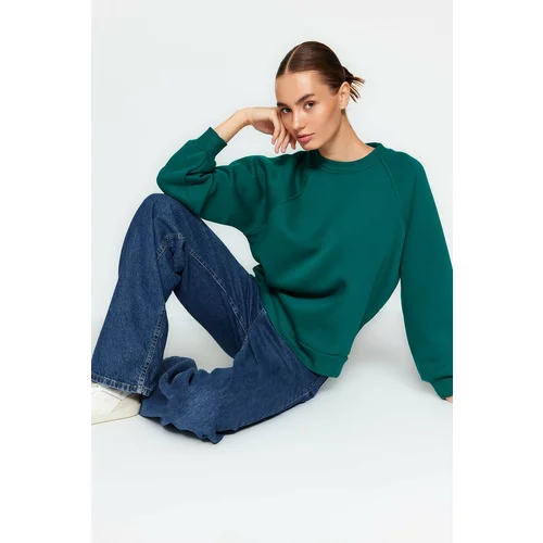 Trendyol Emerald Relaxed/Comfortable fit Basic Raglan Sleeve Crew Neck Knitted Sweatshirt