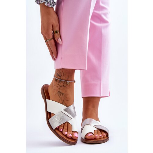 Kesi Classic women's leather slippers White-silver Nancy Slike