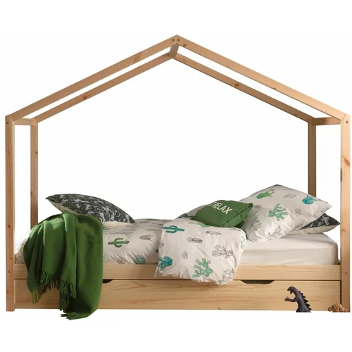Vipack Otroška postelja iz masivnega bora v obliki hiške/z dodatnim ležiščem s prostorom za shranjevanje 90x200 cm v naravni barvi DALLAS –