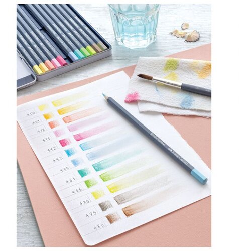  BOJE DRVENE-VODENE 12BOJA METALNA KUTIJA GOLDFABER AQUA FABER-CASTELL 114622 PASTELNE Slike
