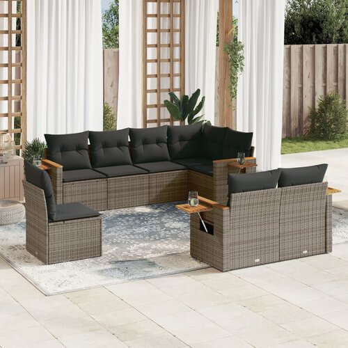 vidaXL 8-dijelni set vrtnih sofa od poliratana s jastucima sivi Cijene